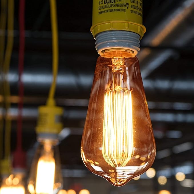 Hudson Vintage Incandescent Edison Decorative Light Bulbs 4-Pack - 60W, 2100K Dimmable, E26/E27 ST64 Warm Antique Squirrel Filament Amber for Indoor Outdoor - Lightbulb - Outdoor Light