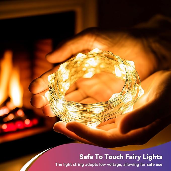 LitHome 2 Pack Warm White Fairy Lights Battery Operated, 20 FT 60 LED Twinkle Lights Battery Operated 2 Modes, Waterproof Led Fairy String Light for Indoor Outdoor Christmas Wedding Bedroom Decor