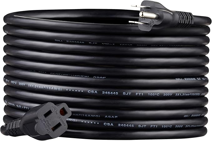 Amazon Basics Extension Cord, 20 Ft, 3 Prong Outlet Extender, Indoor Extension Cord, 13 Amps, 125V, Black