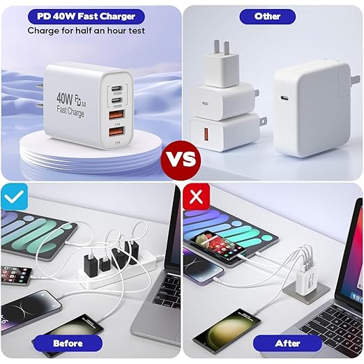 10FT iPhone 17 16 15 Pro Charger,2Pack 10Foot USB C to C Woven Cable Cord 40W USB C Apple Charger 4 Port PD&AC Charge Block Fast Charging for iPhone 17 Air/17 16 15 Pro Max/16e/16 Plus/15/15 Pro/iPad