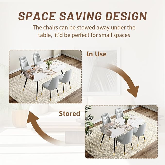 Modern Dining Table Set for 4, 62'' Sintered Stone Dining Table Set for 4, 4 Chair Kitchen Table Set, Easy to Assemble