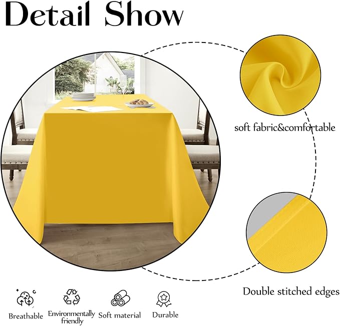 Rectangle Tablecloths 90x132 Inch 6 Pack Yellow Tablecloth for 6ft Washable Decorative Linen Polyester Table Cloths for 8ft Dining Table Banquets Buffet Parties and Wedding
