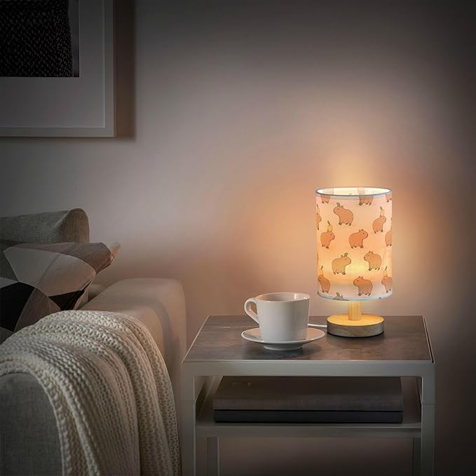 Aslsiy Cute Capybara Yellow Bedside Table Lamp Animal Nightstand Lamp Night Light Fabric Shade for Bedroom Living Room Home Office