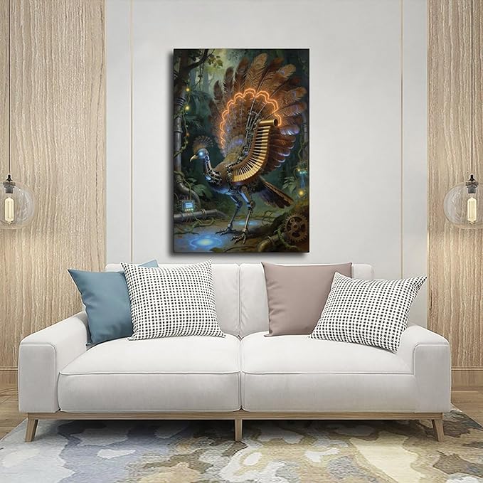 Framed Mechanical Fantasy Wall Art for Living Room TV Wall Vintage Steampunk Aesthetic Home Decor 16x24inch(40x60cm)
