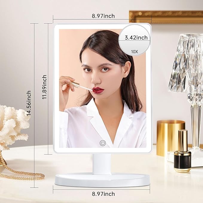 Funtouch Large Lighted Vanity Makeup Mirror with 88 LED, 360 Rotation Touch Screen, 10X Magnification Portable Tabletop Cosmetic Make Up Mirror