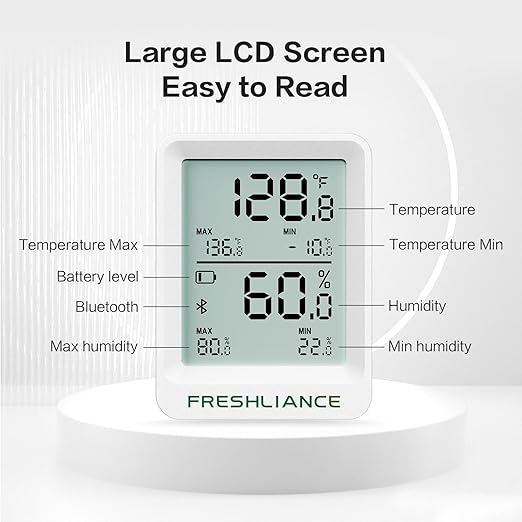 Freshliance Bluetooth Temperature Humidity Data Logger Recorder, Refrigerator Freezer Thermometer Hygrometer, Digital Remotely Temperature Humidity Monitor with APP Data Analysis, 2packs