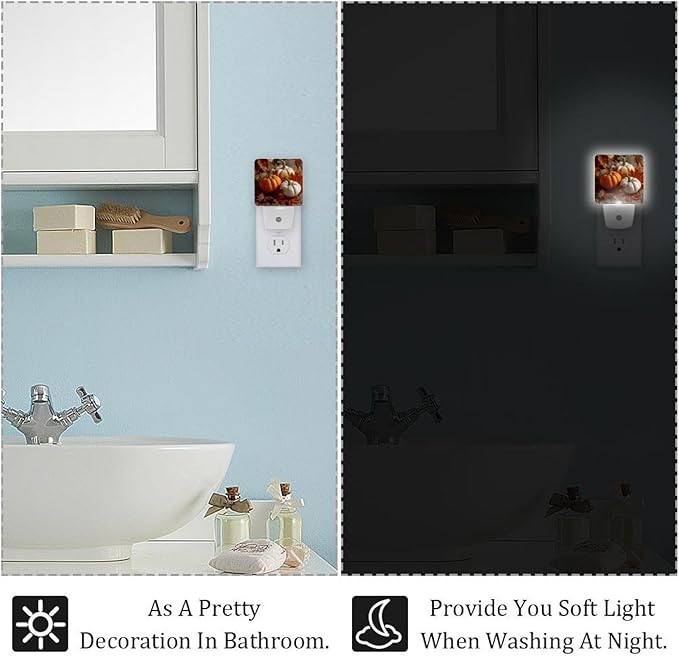 Thanksgiving Pumpkins a (1) Plug-in Led Night Light with Auto Dusk to Dawn Sensor for Hallway,Bedroom, Kids Room, Kitchen, Stairway, 2 Pack