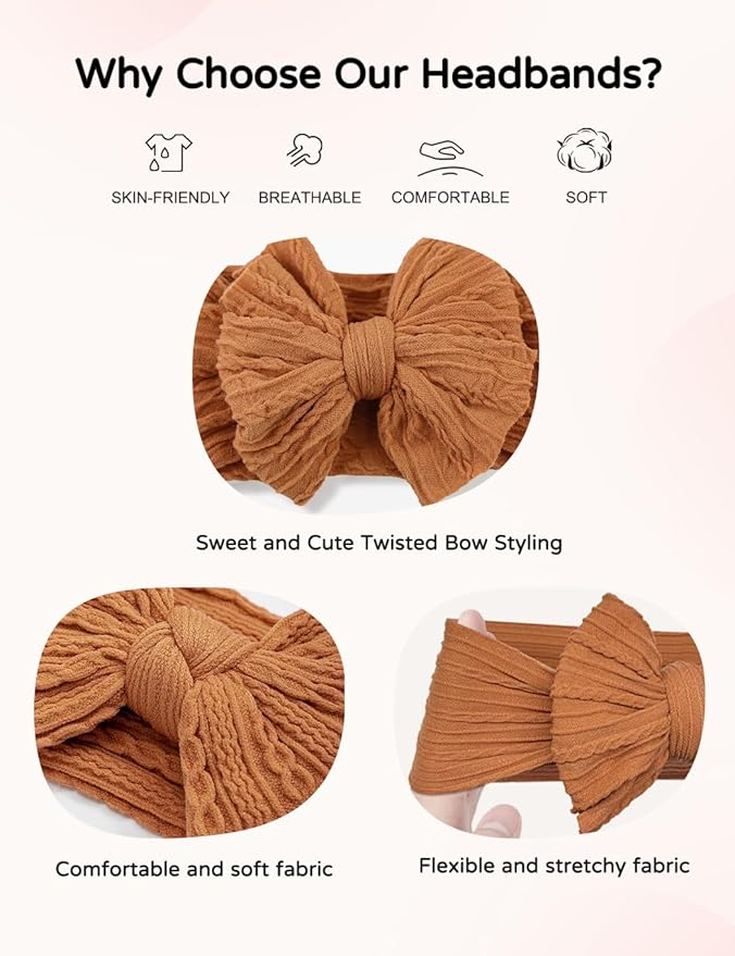 Stretchy Baby Girl Headbands Bows, Infant Headband Bows for Baby Bonnet Newborn Head Wraps Toddler Unisex (XH003)