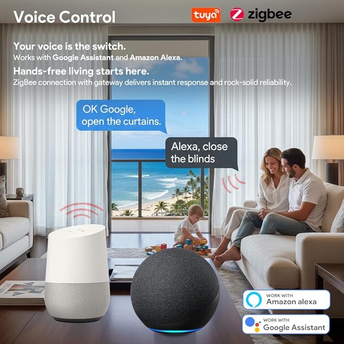 ZigBee 3.0 Dual Motor Smart Curtain Track System, Ripple Fold Electric Drapery Rods, Independent Left Right Control Day Night Curtains, 1.2N.m Mini Automatic Opener (7 meters (275.6 inches))