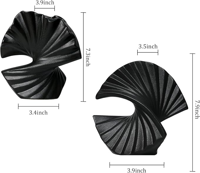 Sector Vase, Set of 2 - Minimalist Nordic, Black Ceramic Sector Vase Vase Decor | Table Centerpiece, Olive Plant, Wedding, Living Room, Bookshelf, Office, Modern Home, Entryway, Console