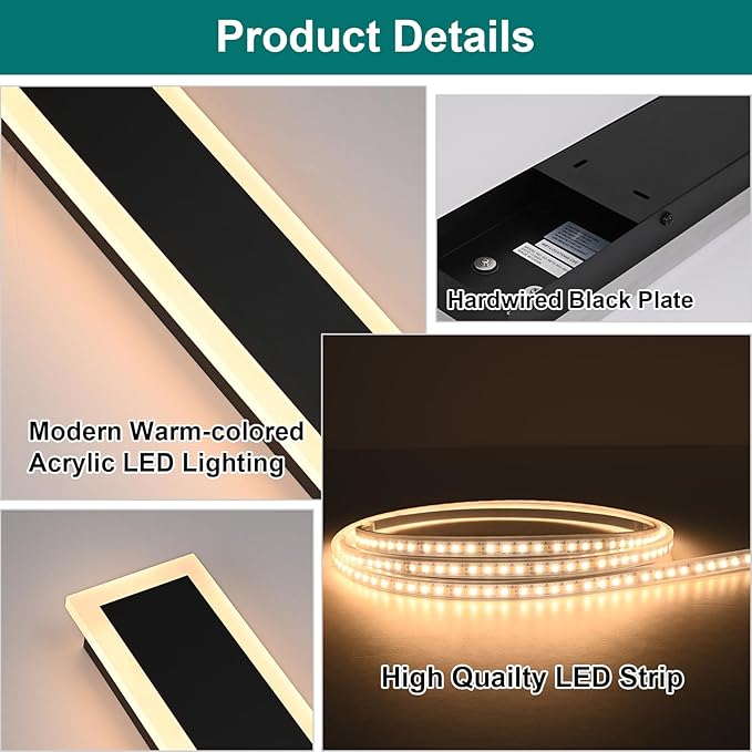 2 Pack LED Outdoor Long Wall Lights,24 inch Outdoor Linear Light for Porch,Dimmable Wall Mounted Light Fixtures,Exterior Long Linear Lighting,Outside Lighting for Patio,House Front Door