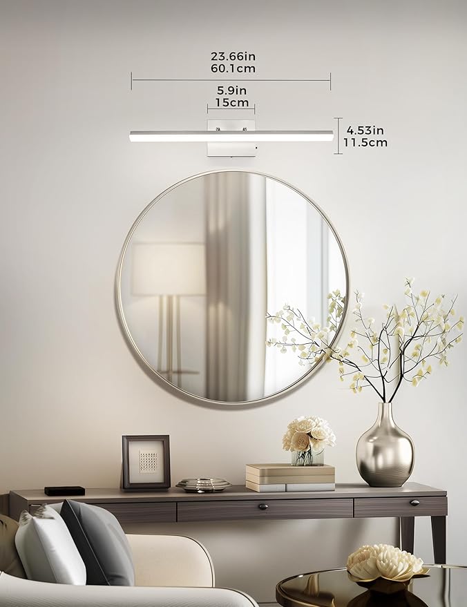 L LOHAS LED 23.6-Inch Bathroom Vanity Light Bar Over Mirror, Brushed Nickel Modern Bathroom Light Fixtures, 3CCT Adjustable LED Vanity Lights for Living Room Wall