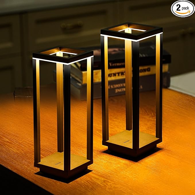 2 Pack Cordless Table Lamp Rechargeable, IP55 Waterproof, 60h Runtime Protable Outdoor Table Lamps, 3 Color Stepless Dimming Battery Powered Table Lamp for Dinner/Restaurant/Bedroom/Cafe