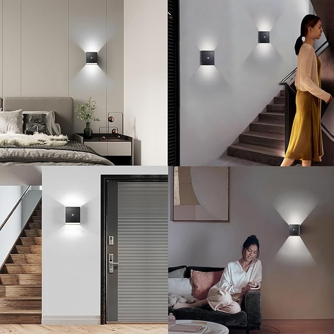 Wall Lights with Motion Sensor Indoor LED Modern Wall Lamp Brightness Adjustable Wall Sconce Recargables USB Con Batería Lighting Fixtures for Living Room Bedroom Corridor (Warm Light,White)