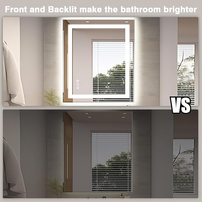 32"x36" LED Bathroom Mirror, Front and Backlit Mirror, Anti-Fog Vanity Mirror with Lights, Stepless Dimmable Illuminated, 3 Colors Smart Mirror (Horizontal/Vertical)