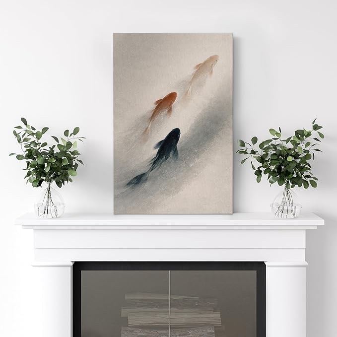 wall26 Canvas Print Wall Art Three Koi Fish Swimming in Misty Water Minimal Photography Realism Rustic Colorful Multicolor for Living Room, Bedroom, Bathroom - 24"x36"