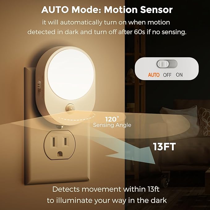 L LOHAS LED Motion Sensor Night Light,[2-PACK] Night Lights Plug into Wall,Motion Sensor and Dusk to Dawn Sensor,3000K Soft White,30/60/100lm Brightness Dimmable,Nightlight for Bathroom Hallway