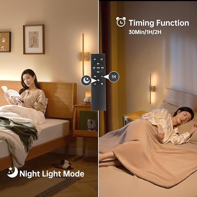 Shenmoyl Battery Operated Wall Sconce Set of 2, 8000mAh Rechargeable Wall Sconces, 3000K-6000K Dimmable, 350°Rotate, Indoor Wall Lights for Bedroom Living Room, Original Wood, 23.6 Inch