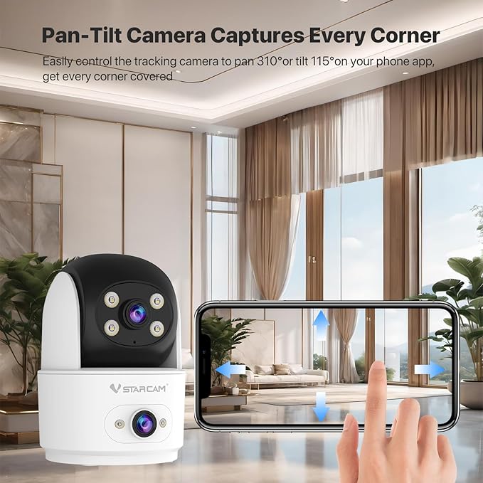VSTARCAM 2K Dual Camera Indoor Security Cameras, Pet Camera Indoor, Pet/Elderly/Baby Monitor, Color Night Vision, 360° Pan Tilt, Motion Detection, 2-Way Talk, 2.4G WiFi, 24/7 SD Card Storage
