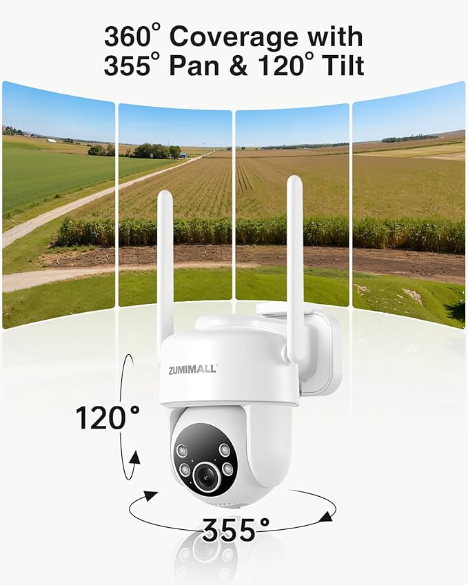 ZUMIMALL 24/7 Recording 4G LTE Cellular Security Camera, No WiFi AOV Solar Camera Outdoor, AI Detection, Motion Tracking, 2K Full-Color Night Vision, 8W Solar Panel, PTZ, Built-in SIM Card