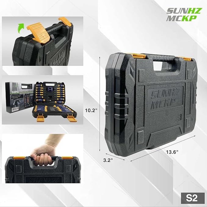SUNHZMCKP Magnetic Screwdriver Set 66-Piece, S2- Alloy Tool Steel, Includes Slotted/Phillips/Torx Mini Precision Screwdrivers, Replaceable Screwdriver Bits With Sturdy tool box