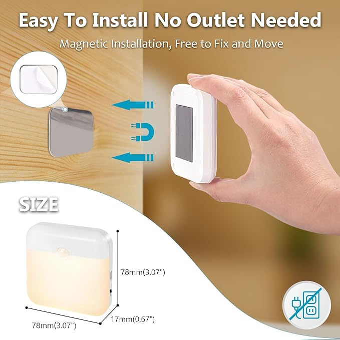 LED Motion Sensor Light - 3 Pack 2 Color USB Rechargeable With Dusk to Dawn Sensor, Stick-On Anywhere Magnetic for Bedroom Bathroom Under Cabinet Closet Wardrobe Stairway