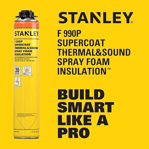 STANLEY F 990P Supercoat Spray Foam Insulation - Closed Cell Spray Foam Covers Up to 3840 Sq.Ft.,(11.32/2 inch R-Value), Gun Use, Gun Not Included, 27.1 oz, 192 Pack