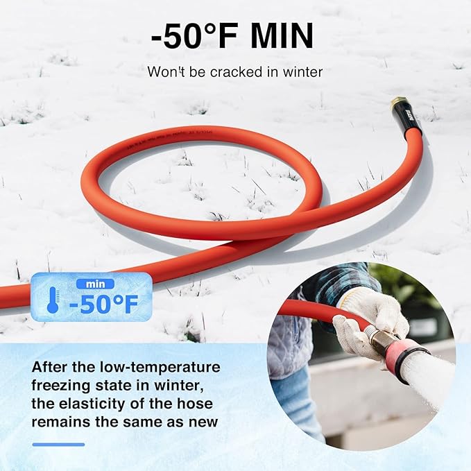 SPECILITE 3/4" Hot/Cold Garden Water Hose 50 ft, -50℉-190℉,Flexible & Lightweight With 3/4" Brass Fittings for Yard, Outdoor, Farm, Red