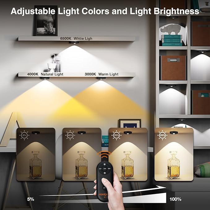 Puck Lights With Remote Control - Rechargeable, Wireless Under Cabinet Lighting, 2000mAh Battery Operated Tap Push Touch, Stick On for Counter, Shelf, Bookcase (Black, 3 Pcs)
