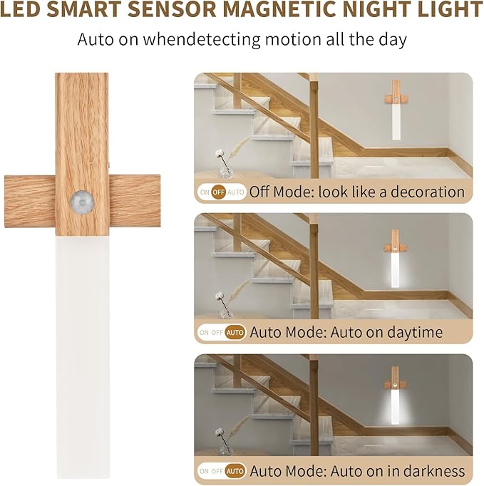 ASAWASA Stair Led Lights，Rechargeable Battery Operated Motion Sensor Light Indoor，Magnetic Dimmable Closet Lights, Wireless Under Counter Lights for Kitchen, Stairs，Restroom（White Light）