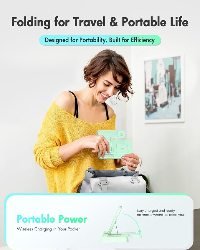 Wireless Charger Stand Charging Station: 3 in 1 Charger Multiple Devices for Apple iPhone 17 16e 16 15 14 Pro Max 13 12 11 for Watch 11 10 9 8 7 6 5 4 3 2 SE and Ultra & Airpods Series, Light Green