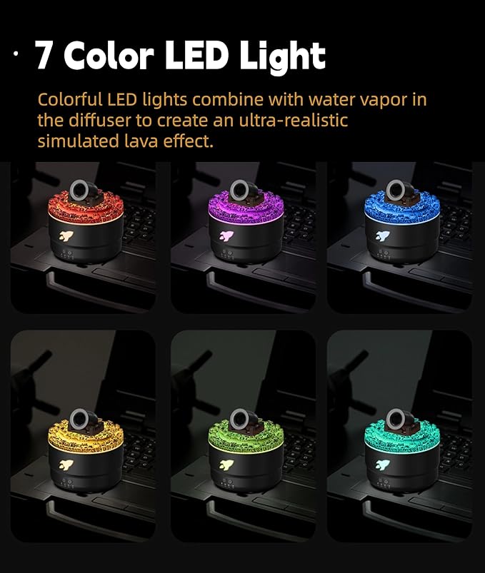 Aromatherapy Diffuser Humidifiers, Volcano Turret Creative Smoke Rings Humidifiers with Color LED Light, Ultra Quiet Cool Mist Essential Oil Diffuser for Bedroom Home Office