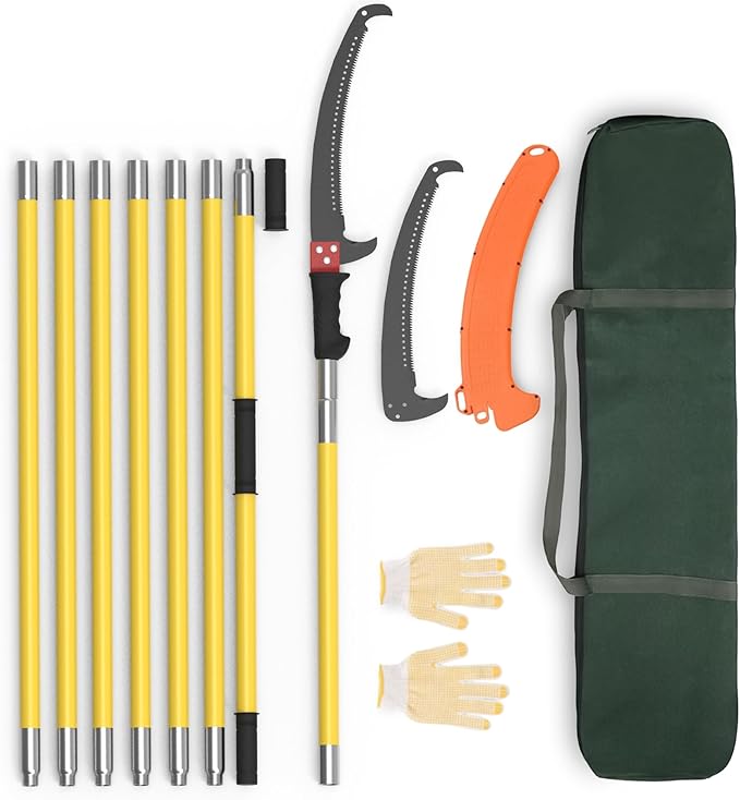 Pole Saws for Tree Trimming, 7.3-27 ft Extendable Tree Trimmers Long Handle Pruner, Sharp Steel Blade and Scissors High Branches Trimming, Tree Pruner, Tree Saw (7.3-27 ft)