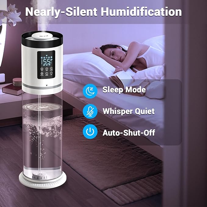 8L/2.1Gal Humidifiers for Bedroom Large Room with Clear Tank, 7-Color Light, 36dB Ultrasonic Cool Mist Humidifiers with Humidistat, Essential Oil Tray Top Fill Humidifier for Home Bedroom Office