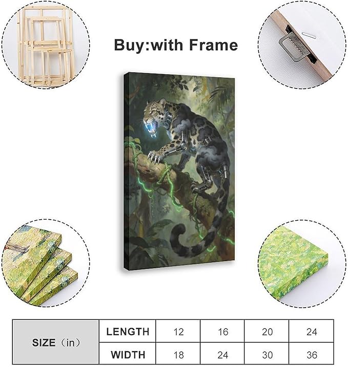Framed Steampunk Mechanical Leopard Wall Art - Jungle Futuristic Beast Poster for Man Cave Living Room Decor 08x12inch(20x30cm)