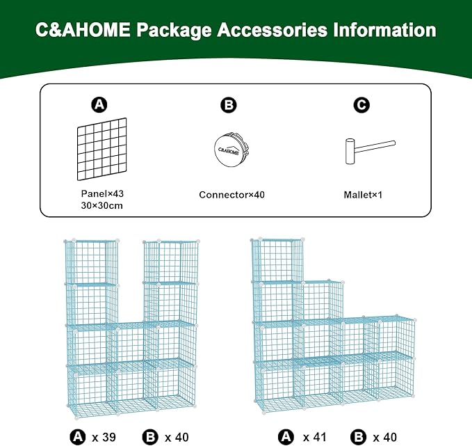 C&AHOME Wire Cube Storage, 12 - Cube Organizer Metal C Grids, Modular Shelves Units, Closet Organizer, Ideal for Home, Office, Living Room, 36.6”L x 12.4”W 48.4”H, Blue UWCS3012B