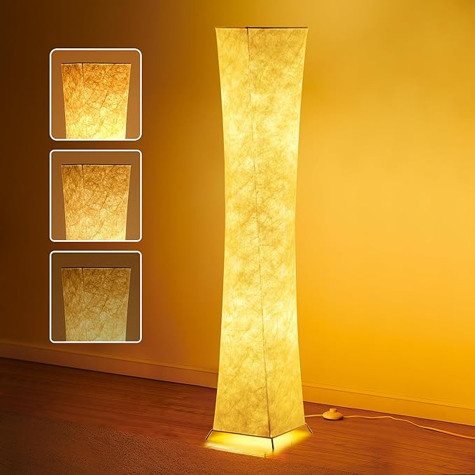 chiphy Floor Lamp, Dimmable 64" Tall Standing Lamp, 3 Levels Adjustable Brightness 12Wx2 LED Bulbs, Column Floor Light White Fabric Shade, Home Decor for Living Room, Bedroom, Kids Room