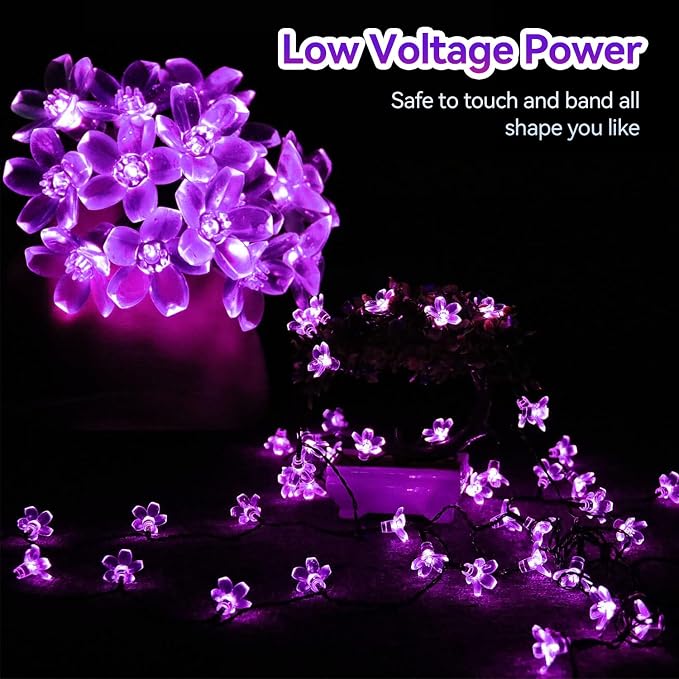 ITICdecor Outdoor Solar Flower String Lights Waterproof 50 LED Fairy Light Decorations for Christmas Tree Garden Patio Fence Yard Spring (Purple)