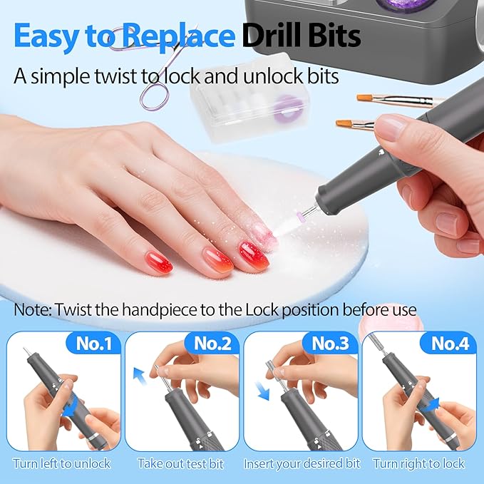Professional Electric Nail Drill E-File Machine - 45,000 RPM Corded Nail Drills Kit with Low Noise & LED Display for Shaping, Removing & Polishing Acrylic Gel Nails for Salon Home