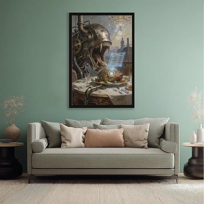 Framed Steampunk Fantasy Wall Art for Living Room And Dining Room Vintage Industrial Decor 24x36in