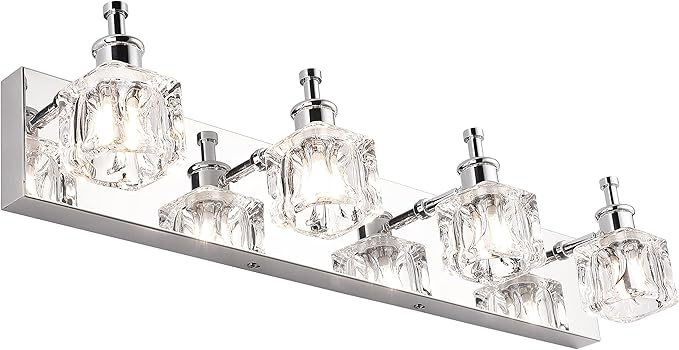 PRESDE Crystal 4-Lights Bathroom Light Fixtures Chrome Vanity Light for Bathroom Modern Bath Wall Lighting Over Mirror LED