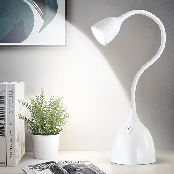 EJIAXIN Desk Lamp for College Dorm Room - LED Reading Light - Small Adjustable Flexible Gooseneck Table Lamp - Eye-Caring Desk Lamp for Home Office Study Lamp, White