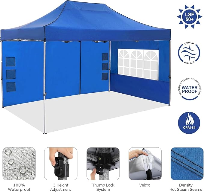 COBIZI 10x15 FT Heavy Duty Pop up Canopy Tent with 4 sidewalls Commercial Outdoor Canopy Wedding Party Tents for Wedding All Season Wind & Waterproof Gazebo with Carry Bag, Blue(Frame Thickened)