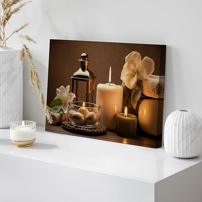 wall26 Canvas Print Wall Art Spa Candle White Amaryllis Flower Nature Wilderness Photography Realism Modern Art Decorative Multicolor Rustic Minimal Relax/Calm/Cozy Colorful for Bedroom - 12"x18"