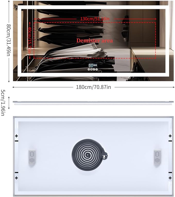 LUVODI Smart LED Bathroom Mirror: 71”x32”Large Wall Mounted Vanity Mirror with Bluetooth Speaker and Time Temperature Display - Dimmable Lighted Modern Makeup Mirror with Front&Back Lit Anti Fog