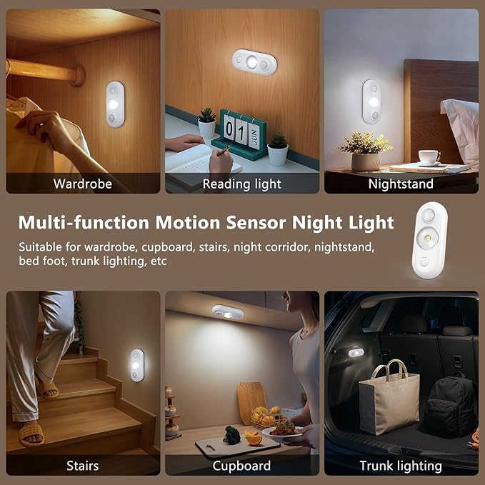 inShareplus LED Motion Sensor Puck Lights, Under Cabinet Lighting Indoor, USB Rechargeable Magnetic Night Light, 6500K Warm White Wireless Dimmable LED Lighting for Closet, Stairs, Kitchen (6 Pack)
