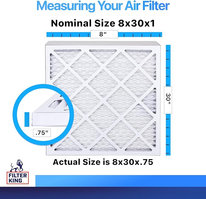 Filter King 8x30x1 Air Filter | 4-PACK | MERV 8 HVAC Pleated A/C Furnace Filters | MADE IN USA | Actual Size: 8 x 30 x .75"