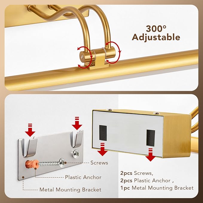 RAIFOOLLY Picture Light, Picture Lights for Wall Cordless, 13inch Picture Lights with Timer and Dimmable, 5000mAh Battery Wall Lights for Display Gallery Painting Art Frame Portrait - Copper