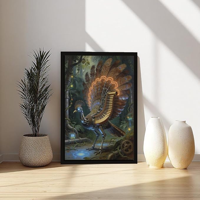 Framed Mechanical Fantasy Wall Art for Living Room TV Wall Vintage Steampunk Aesthetic Home Decor 08x12in