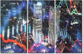 TUMOVO 3 Panel Wall Art Trading Graph on The Cityscape at Night Background Paintings Modern Home Decor Stock Market Picture Wall Decor Living Room Framed Ready to Hang (60" Wx40 H)